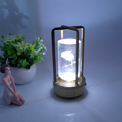 Retro USB charging camping light with minimalist design and floral image, perfect for decorative and atmosphere lighting.